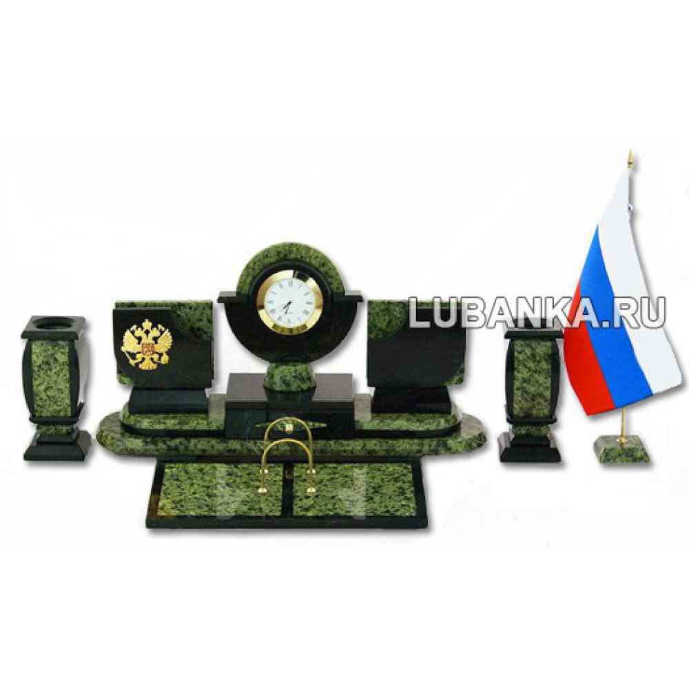 Настольный набор для руководителя «Герб России с флагом» из камня
