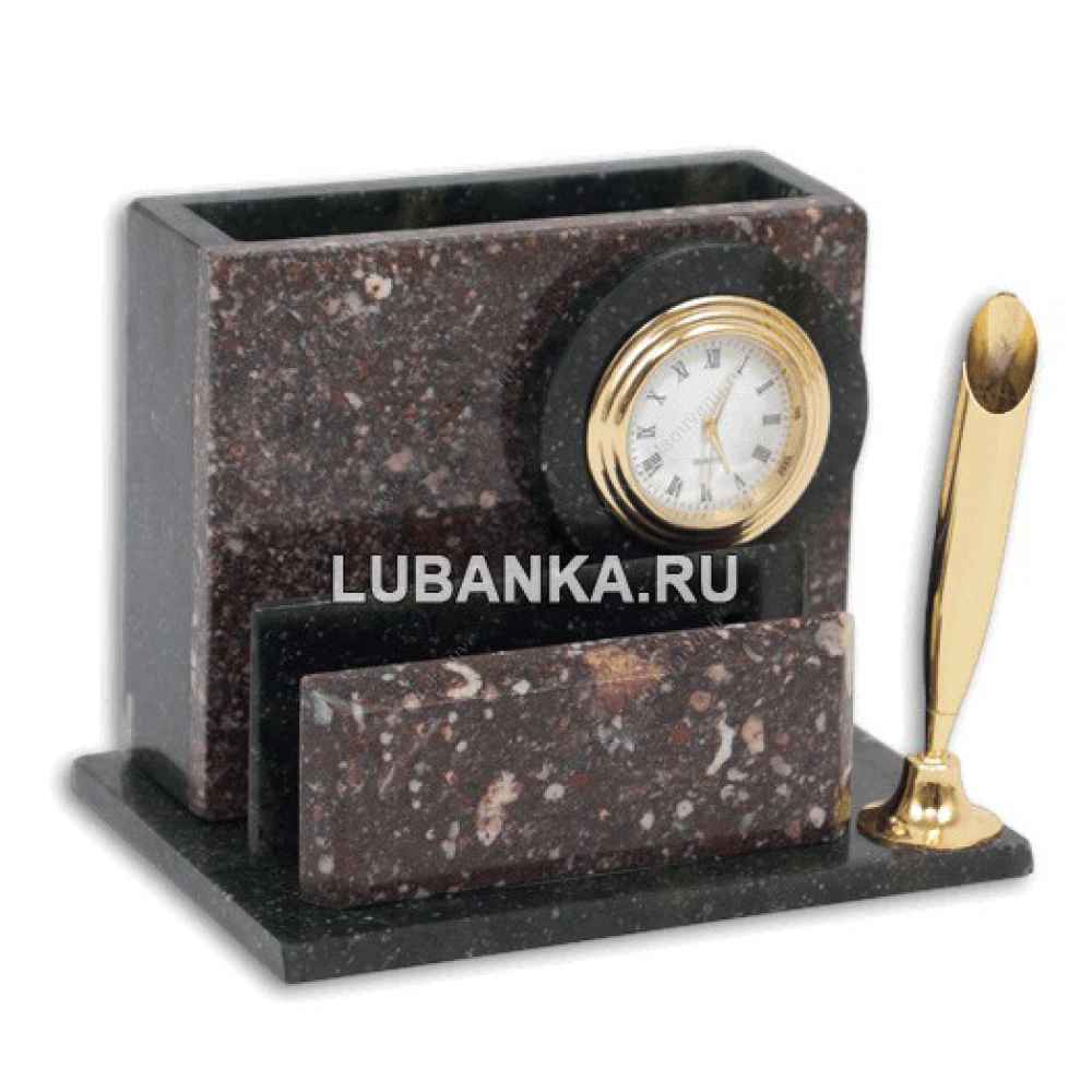 Настольный набор для руководителя «Стакан с часами» из камня