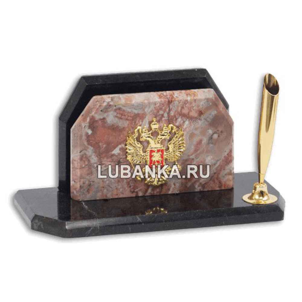 Настольный набор для руководителя «Трапеция с гербом России» из камня